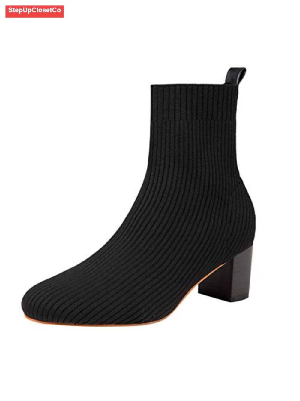 Women's Pointed Toe Chunky Heel Ankle Boots Knit Sock Style